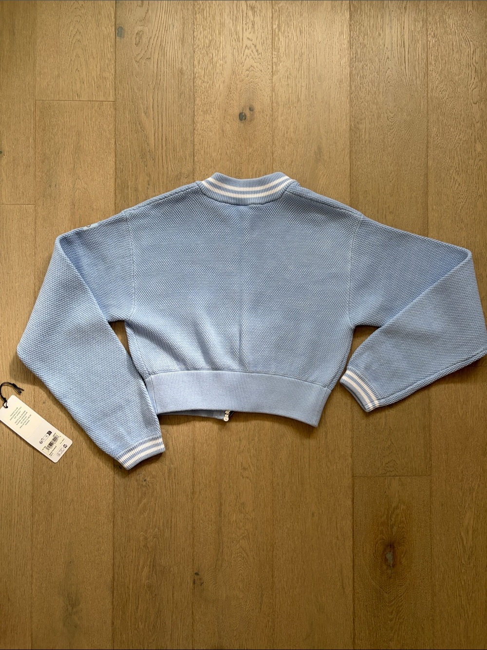 EUC alo tennis club sweater knit full zip jacket seashell blue/white small - Picture 10 of 14